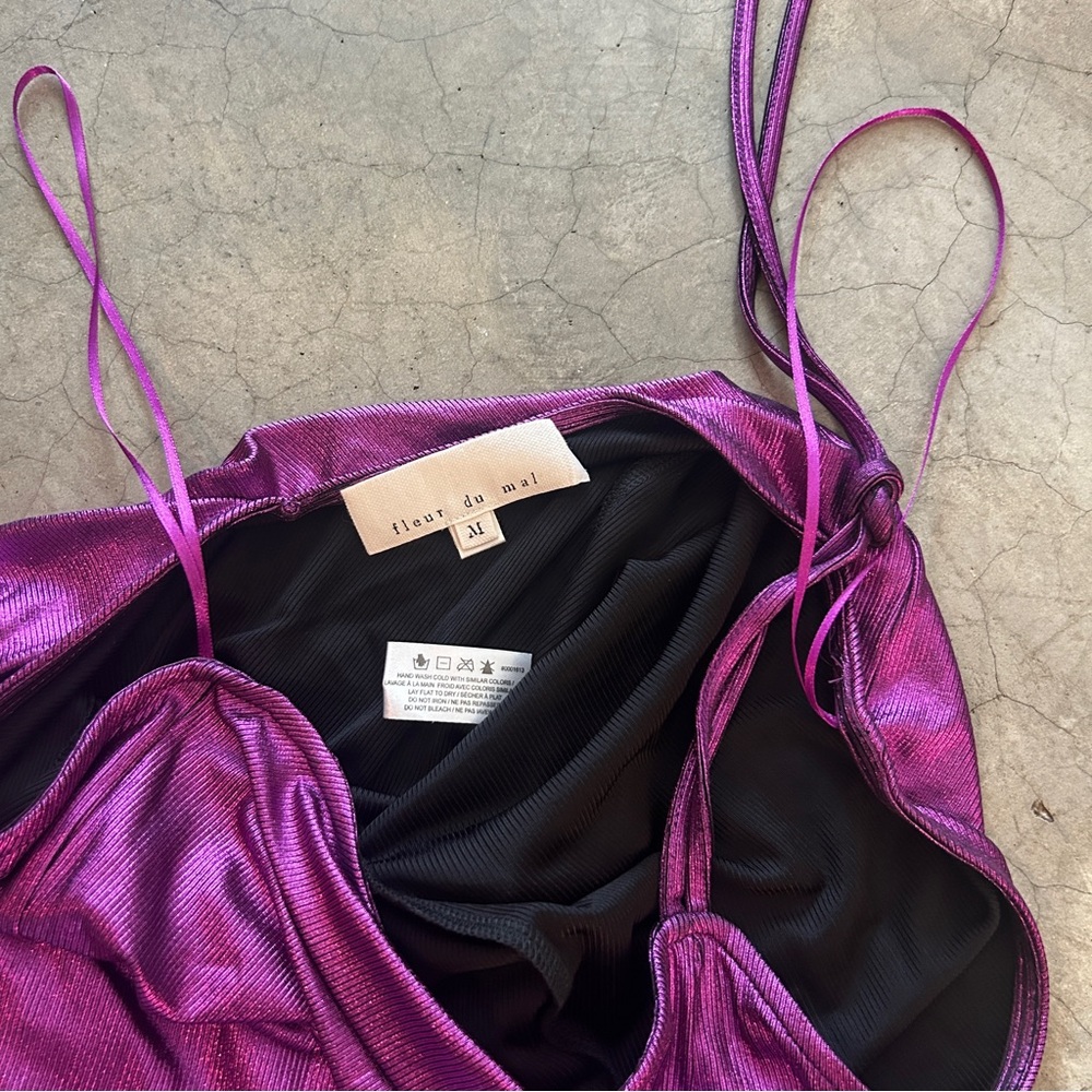 FLEUR DU MAL 💜 ruched draped liquid halter dress NWOT - Picture 3 of 8